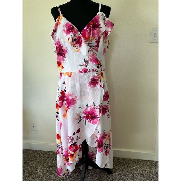 By & By Women's XL Floral Ruffle Maxi Dress Multicolor Summer Casual White - Picture 3 of 9